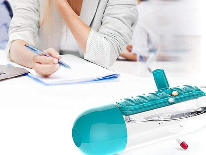 UM - Portable Pill Box & Water Bottle Combo – Convenient Medicine Organizer for Elderly, Multicolor