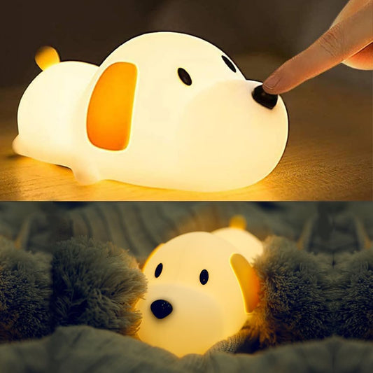 UM - Sleepy Pup Silicone LED Night Light – Touch Sensor, Adjustable Warm & Cool Light, Timer Function for Kids' Bedroom & Nursery