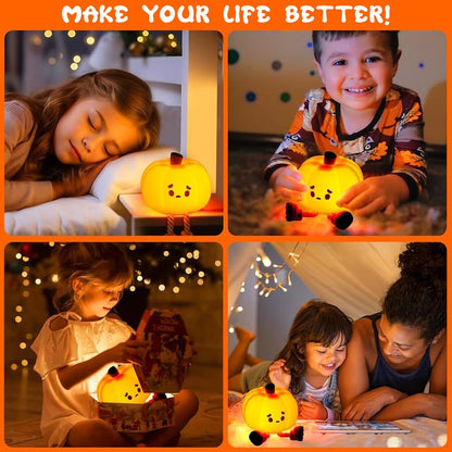 UM - Adorable Pumpkin LED Night Lamp for Kids – Dimmable Silicone Bedside Touch Light, USB Rechargeable, Perfect for Halloween Decor and Gifts for Kids & Women