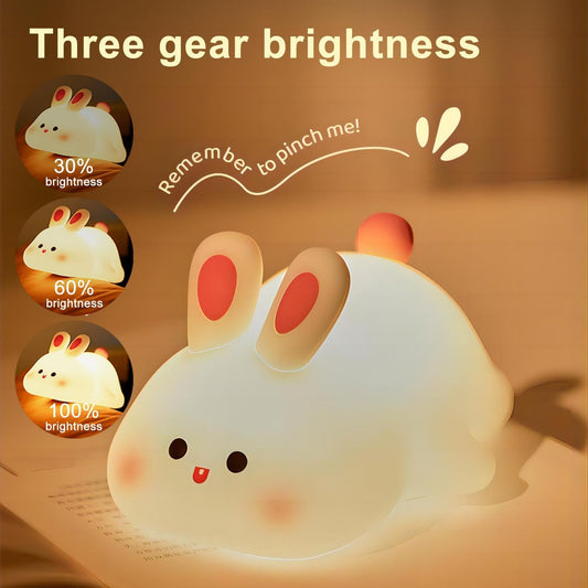 UM - Adorable Rabbit Night Light for Kids – Soft Silicone Nursery Lamp with Touch Control, USB Rechargeable Bedside Nightlight, Perfect Gift for Babies, Toddlers, Children, Teen Girls, and Women