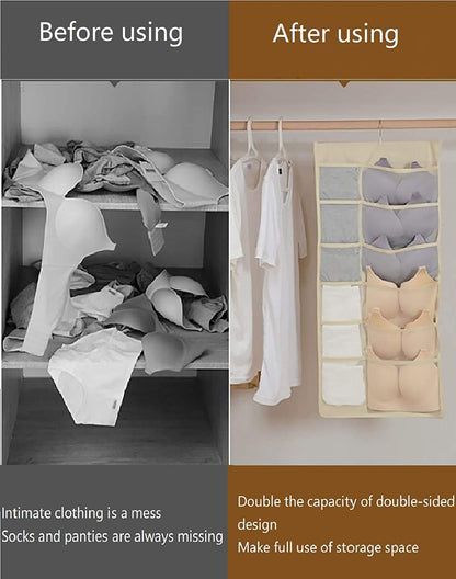 UM - Double-Sided 30-Pocket Clear Hanging Organizer for Socks, Bras, and Underwear – Space-Saving Closet Storage Rack with Non-Woven Material (1-Pack)