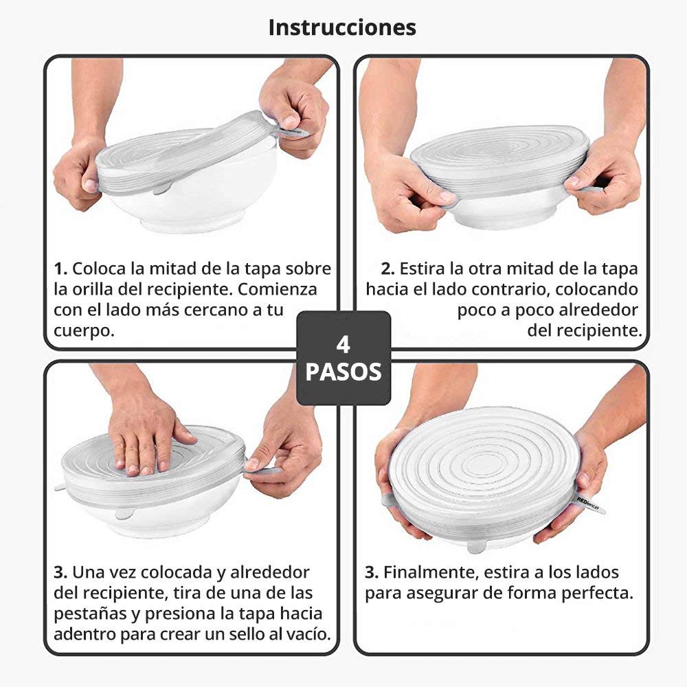 UM - Reusable Elastic Silicone Lids – Set of 6 Sizes, Eco-Friendly Alternative to Plastic Wrap for Fresh Food Storage