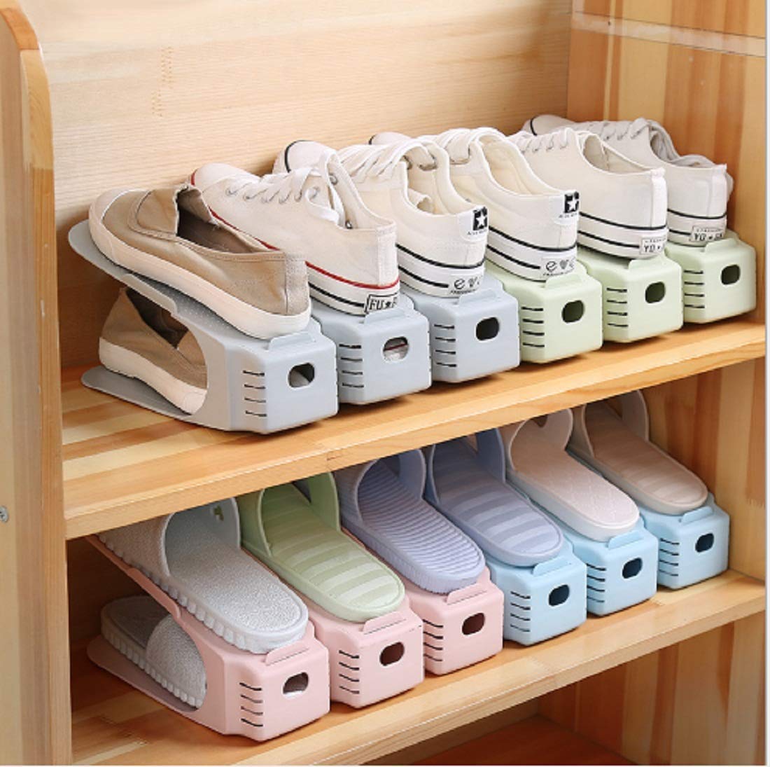 UM - Durable Double-Layer Plastic Shoe Rack Organizer – Stylish & Multicolor Design