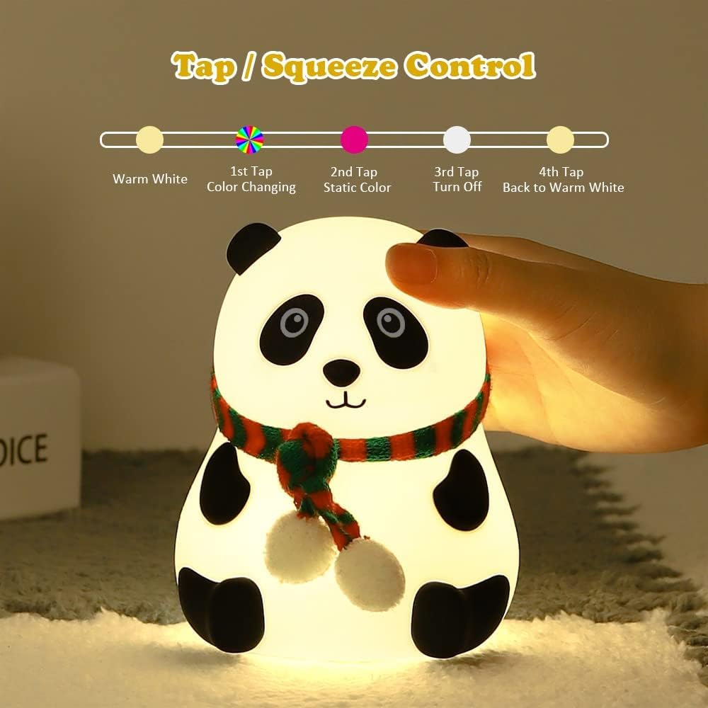 UM - LED Panda Night Lamp – Touch-Activated Silicone Design with 7 Color-Changing Lights, USB Rechargeable, Perfect for Kids' Bedrooms