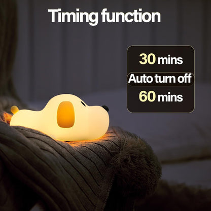 UM - Sleepy Pup Silicone LED Night Light – Touch Sensor, Adjustable Warm & Cool Light, Timer Function for Kids' Bedroom & Nursery