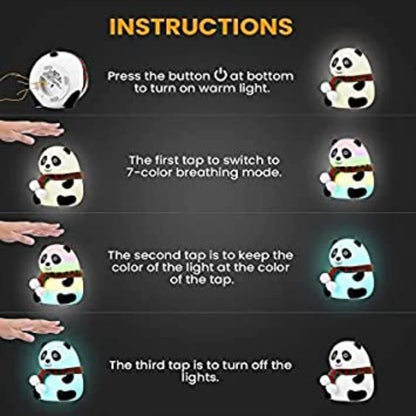 UM - LED Panda Night Lamp – Touch-Activated Silicone Design with 7 Color-Changing Lights, USB Rechargeable, Perfect for Kids' Bedrooms