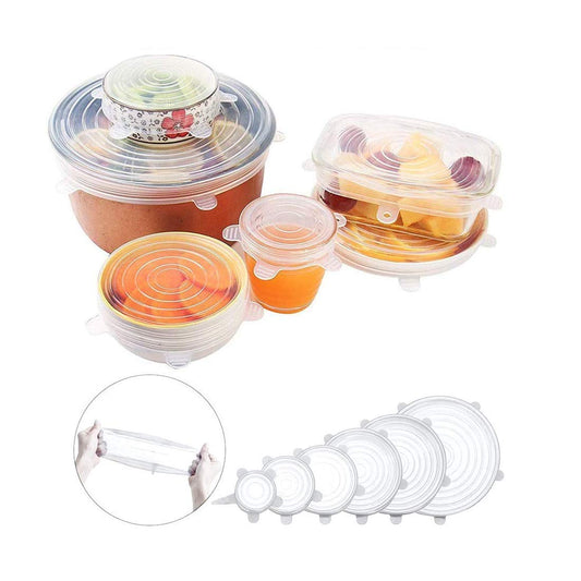 UM - Reusable Elastic Silicone Lids – Set of 6 Sizes, Eco-Friendly Alternative to Plastic Wrap for Fresh Food Storage