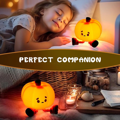 UM - Adorable Pumpkin LED Night Lamp for Kids – Dimmable Silicone Bedside Touch Light, USB Rechargeable, Perfect for Halloween Decor and Gifts for Kids & Women