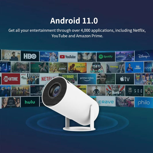 4K - Supported Smart Home Projector – Native 720p HD, 2500 Lumens, Rotatable Design, Built-In Speaker, Android 11 with Netflix, Prime & YouTube, WiFi Connectivity, Up to 100'' Display