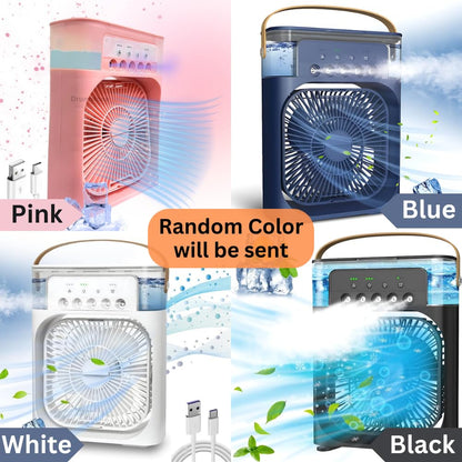 RRI - Portable Mini Air Cooler & Conditioner Fan with 7-Color LED Light, Adjustable Timer (1/2/3 H), 3 Wind Speeds & Spray Modes – Stylish, Compact Design (Color May Vary)