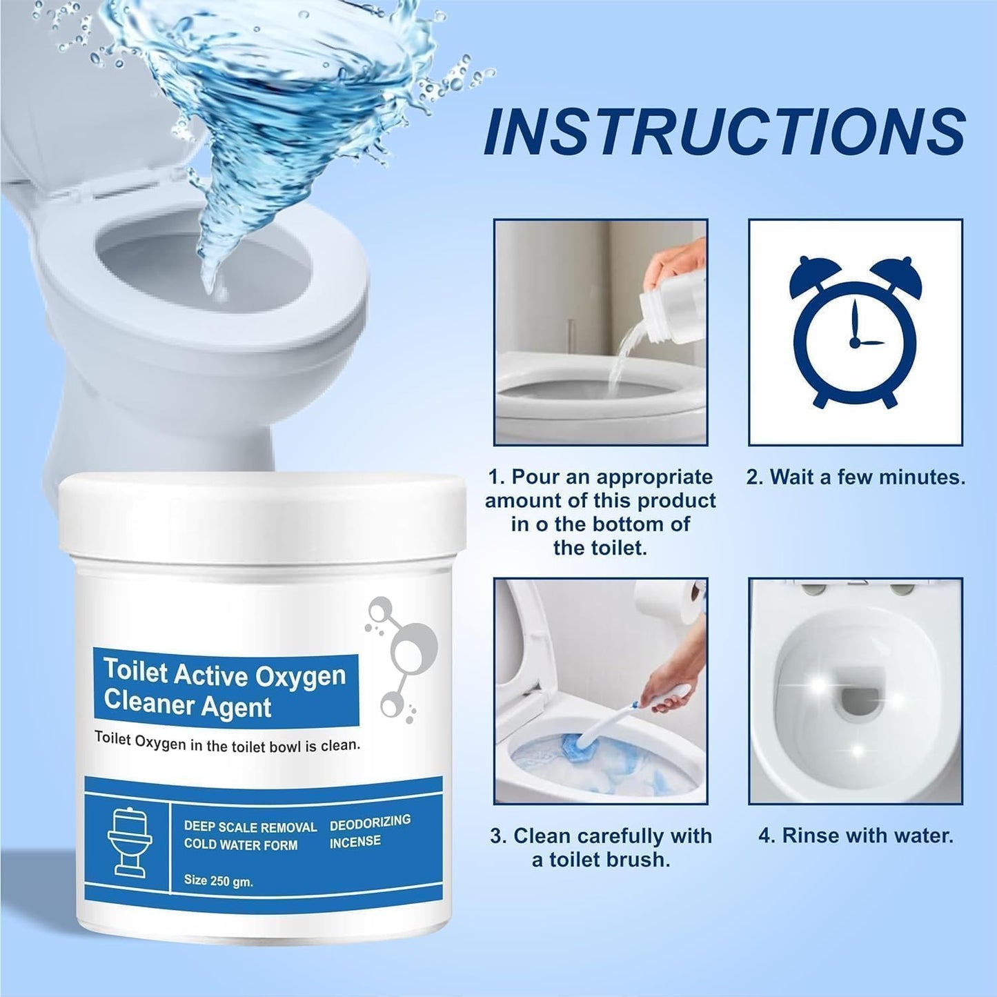 UM - Powerful Toilet Cleaner Combo: Active Oxygen Cleaning Powder (250g) + Super Cleaning Liquid (150ml)