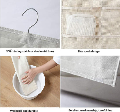 UM - Double-Sided 30-Pocket Clear Hanging Organizer for Socks, Bras, and Underwear – Space-Saving Closet Storage Rack with Non-Woven Material (1-Pack)