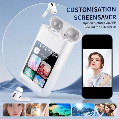 ss - AirPods with 2.8'' HD Touchscreen, 8000mAh Power Bank, ANC & ENC Noise-Cancelling Wireless Earbuds – Ultimate All-in-One Audio Solution - CT8000mah (White)