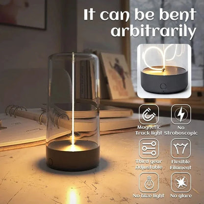 UM - Modern Magnetic LED Desk Lamp – Cordless, Rechargeable, USB-C, Dimmable with Breathing Effect & Flexible Filament – 2700K Warm White Night Light for Office & Home