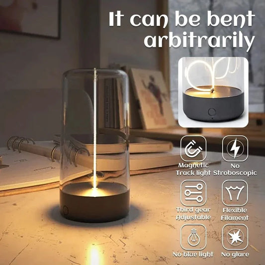 UM - Modern Magnetic LED Desk Lamp – Cordless, Rechargeable, USB-C, Dimmable with Breathing Effect & Flexible Filament – 2700K Warm White Night Light for Office & Home